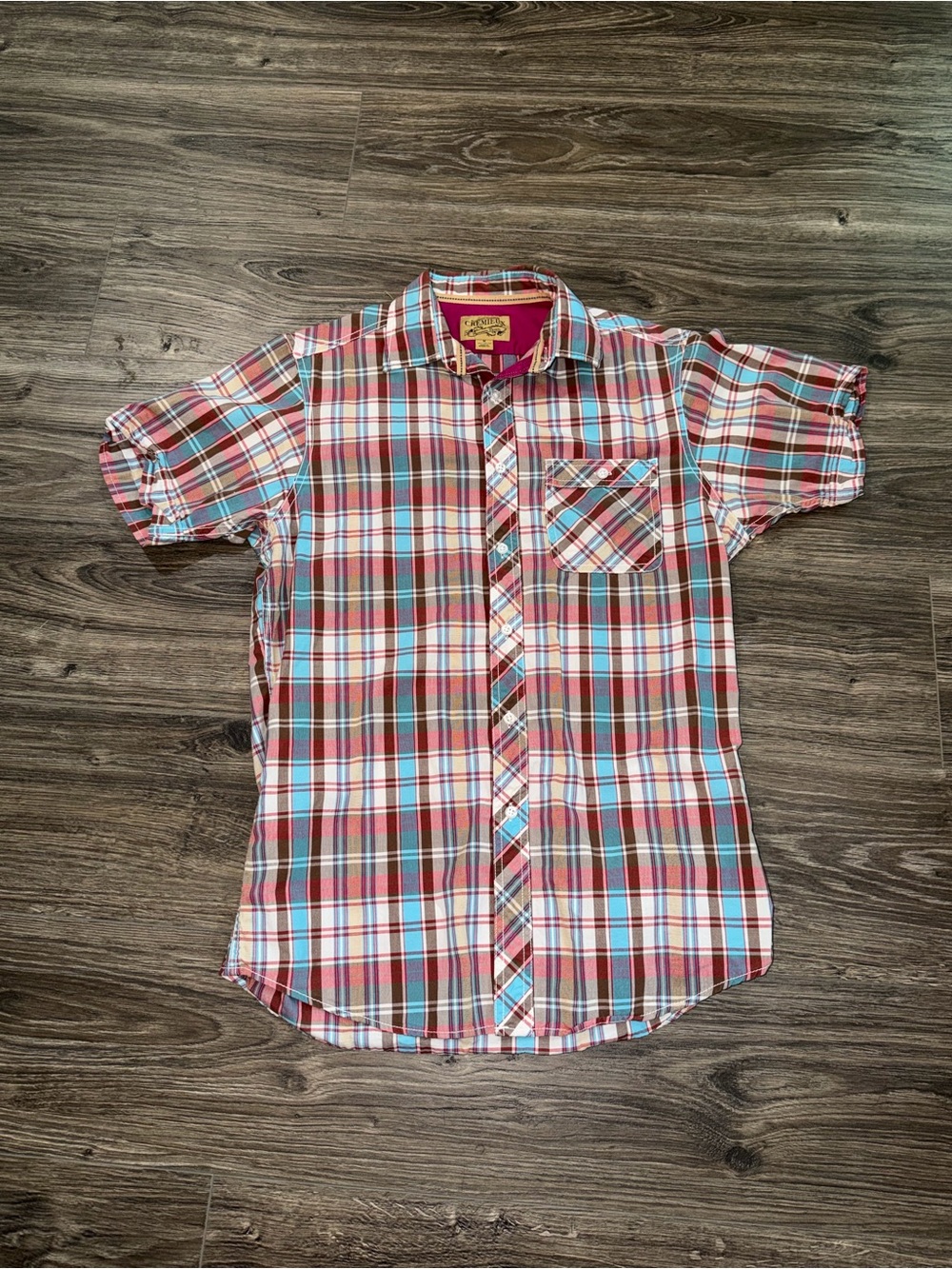 Daniel Cremieux Short-Sleeve Plaid Button-Down Shirt - Red, Blue & Brown size